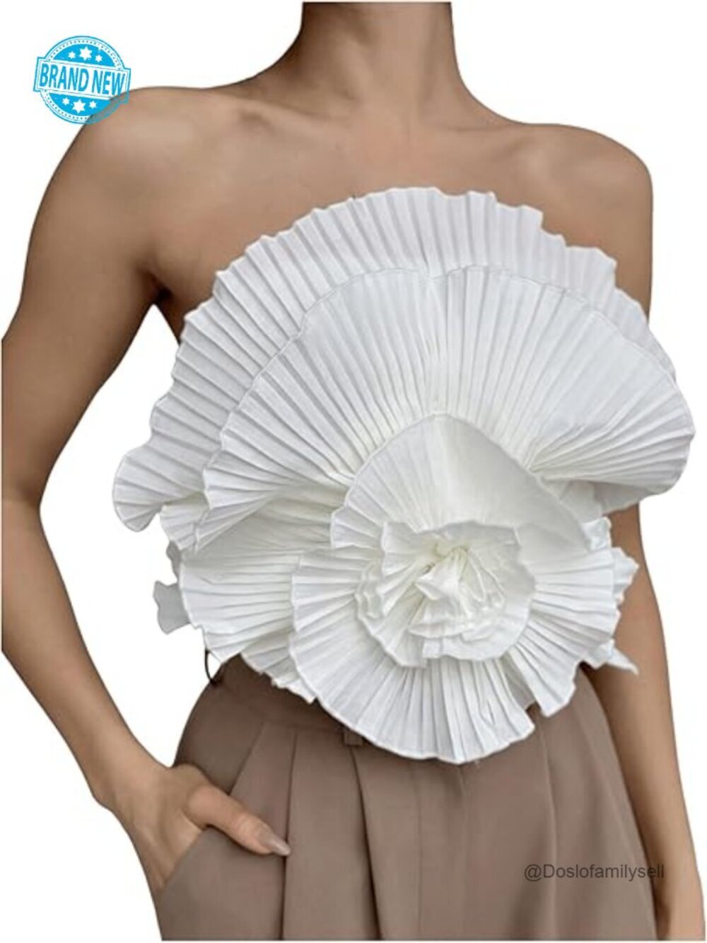 3D Flower Decor Strapless Bandeau Crop Tube Top